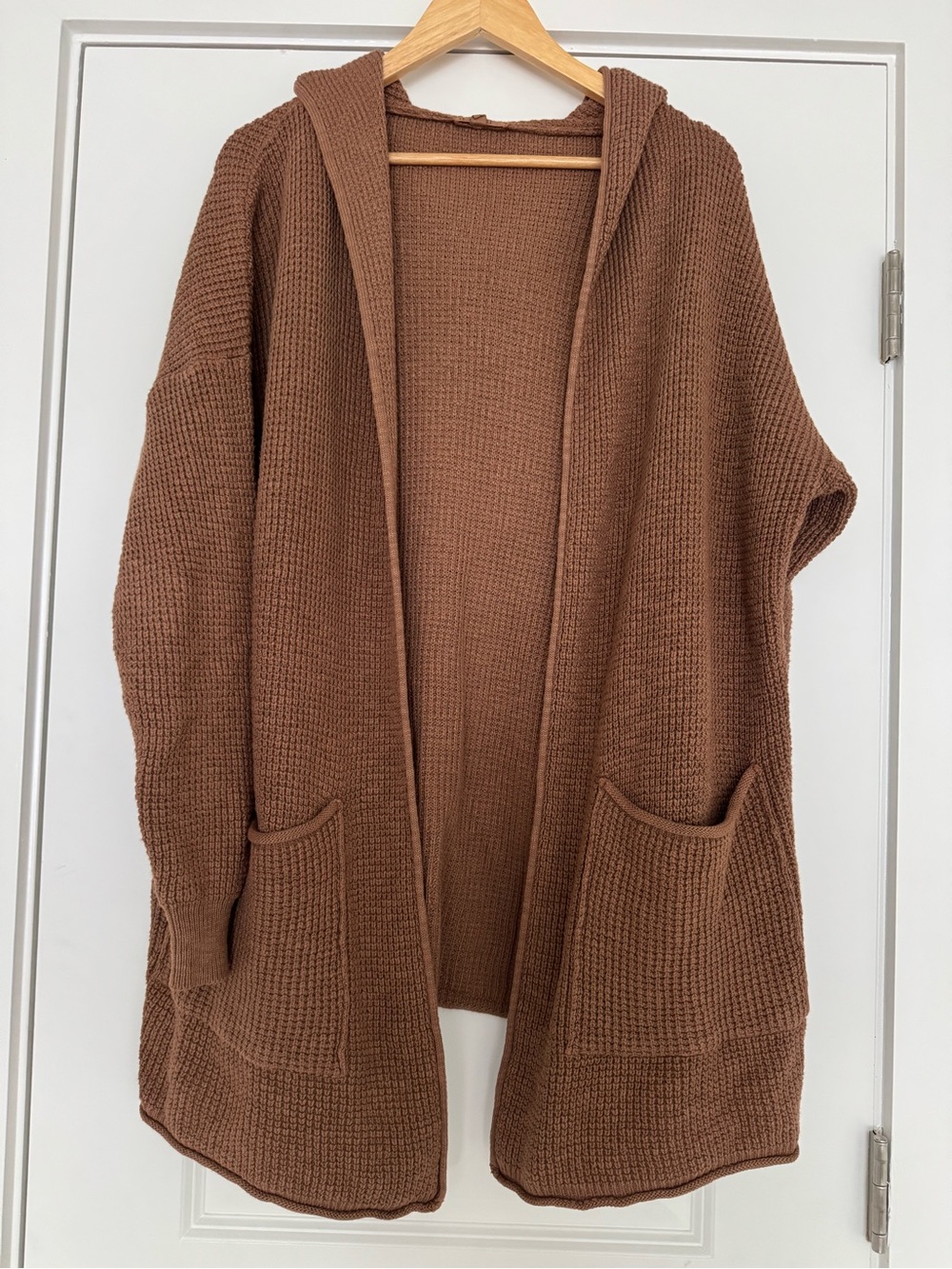 Cozy Hooded Open-Front Knit Cardigan in Brown